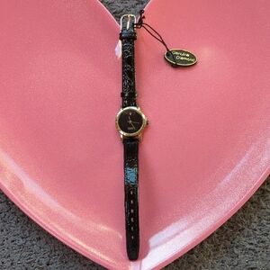 Elegant Black Leather and Gold Tone Women's Watch